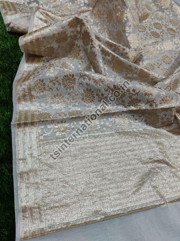 Dyeable Chanderi Silk Mat Lorex Weaved White Dupatta