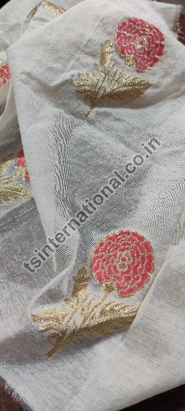 Dyeable Pure Chanderi Silk With Gulnaz Resham & Gold Zari Weaved White Fabric
