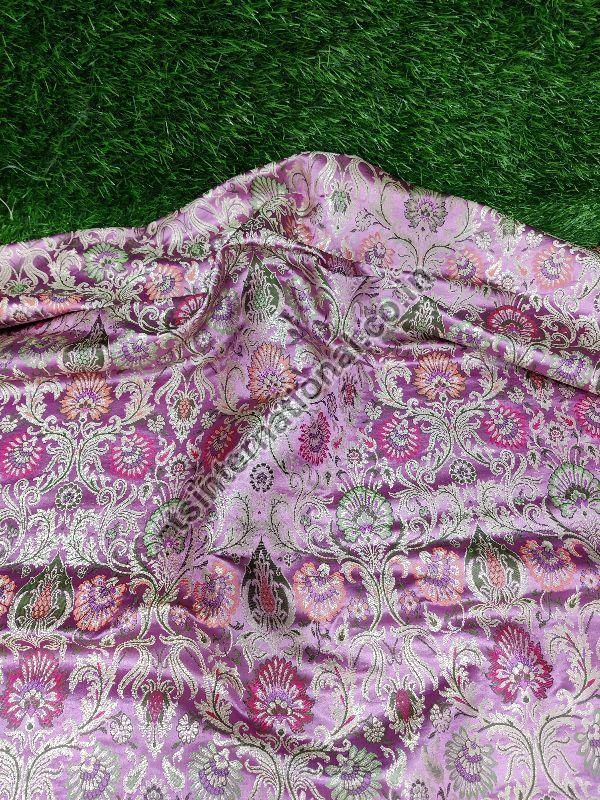 Light Purple Banarasi Handloom Kimkhab Silk With Multi Meena Weaved Brocade Fabric