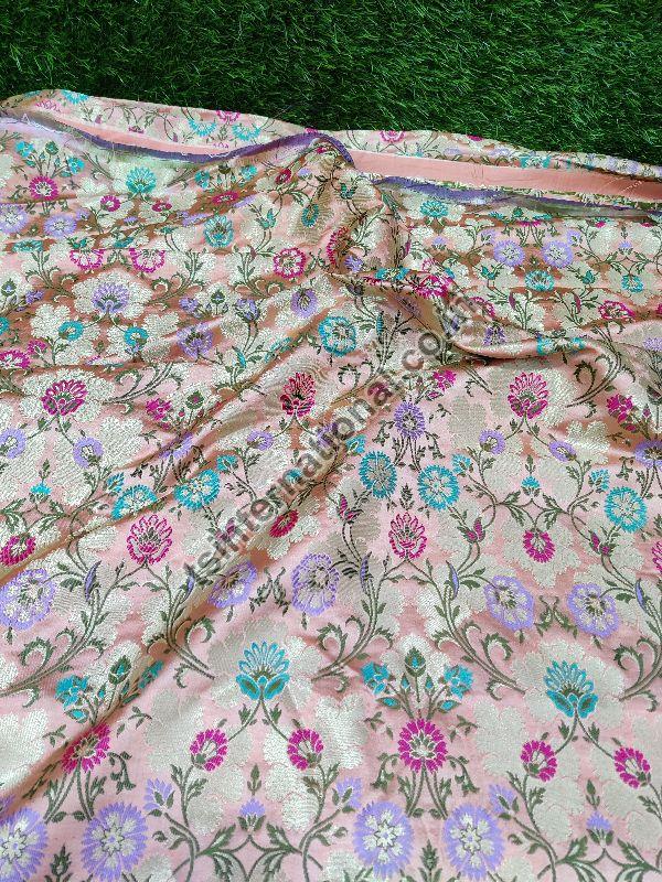 Pink Banarasi Handloom Kimkhab Silk With Multi Meena Weaved Sherwani Brocade Fabric