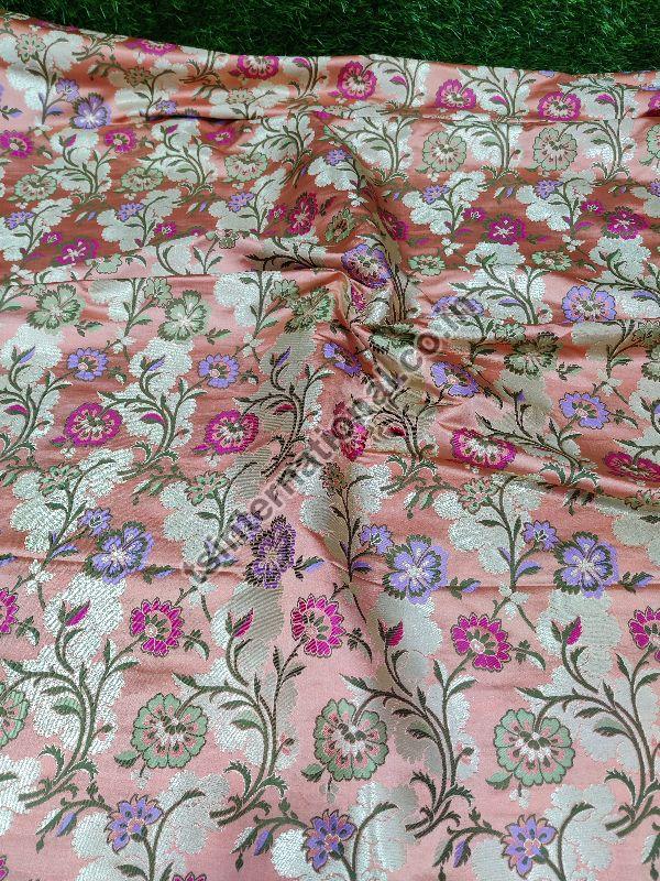 Pink Banarasi Handloom Kimkhab Silk With Multi Meena Weaved Brocade Fabric