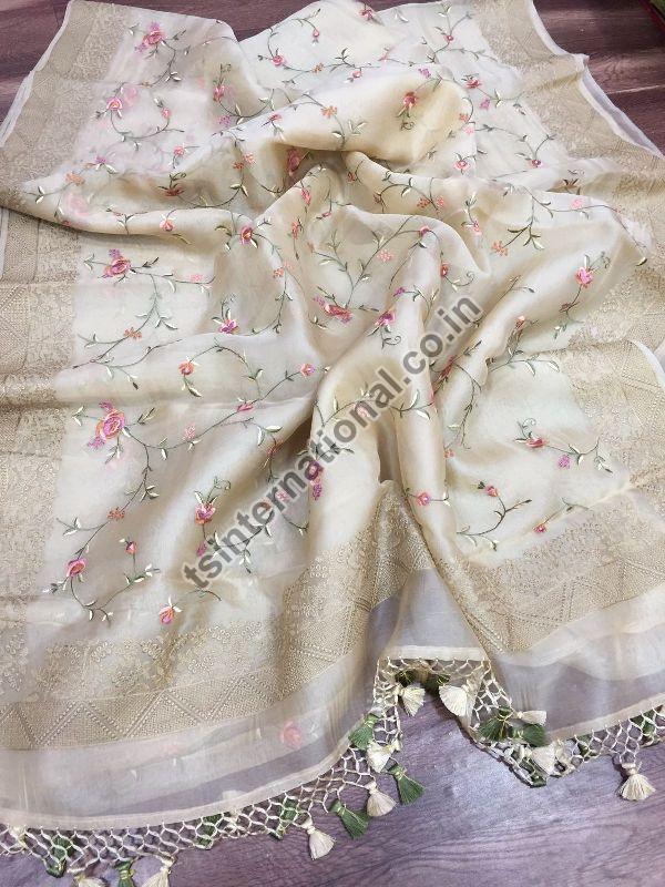 Organza Sarees : Light baby pink organza silk heavy thread ...