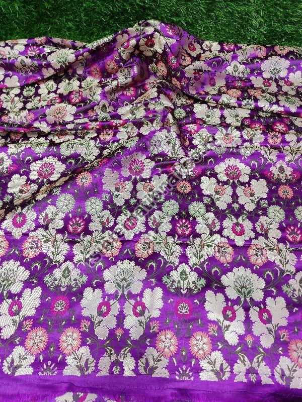 Purple Banarasi Handloom Kimkhab Silk With Multi Meena Weaved Brocade Fabric