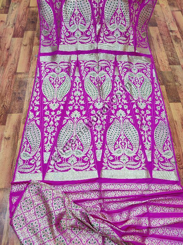 Rani Pink Pure Handloom Katan Silk With Kadhwa Peacock Meena Weaved Lehenga Kali