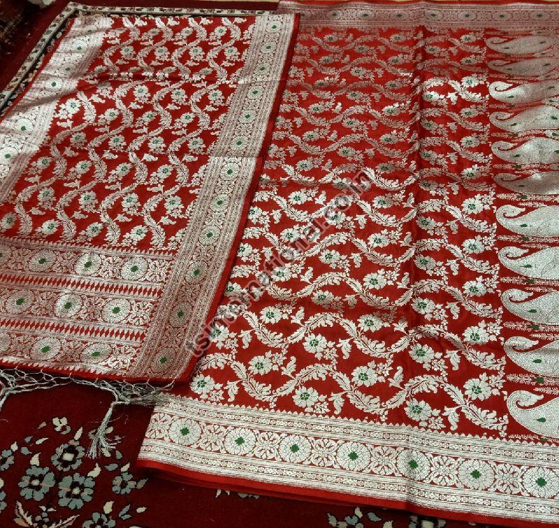 Red Pure Katan Silk Banarasi Handloom Dupatta  Tilfi