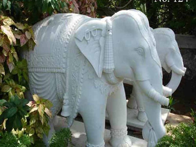 Elephant statue in white marble stone