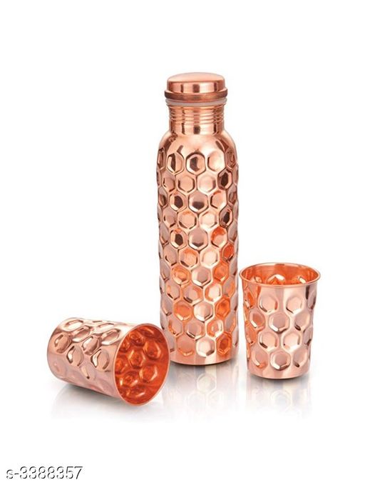 Sahi Hai Hammered Copper Water Bottle and Glass Set