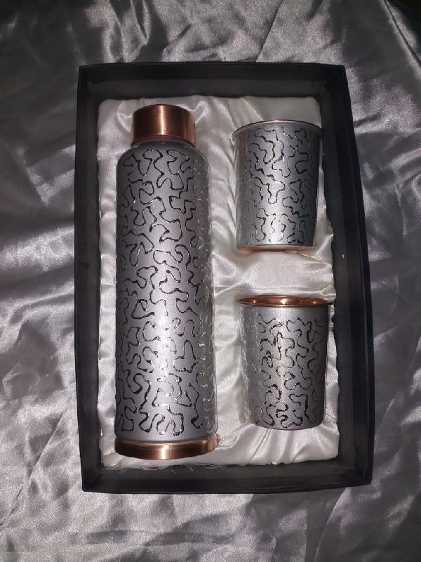 Sahi Hai Meena Printed Silver Copper Bottle and Glass Set