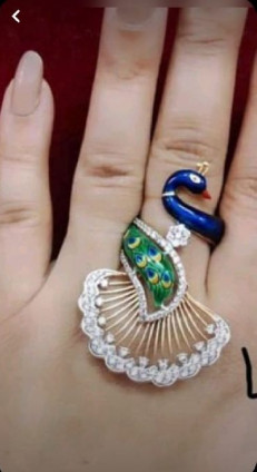 Real Diamond Meenakari Peacock Ring