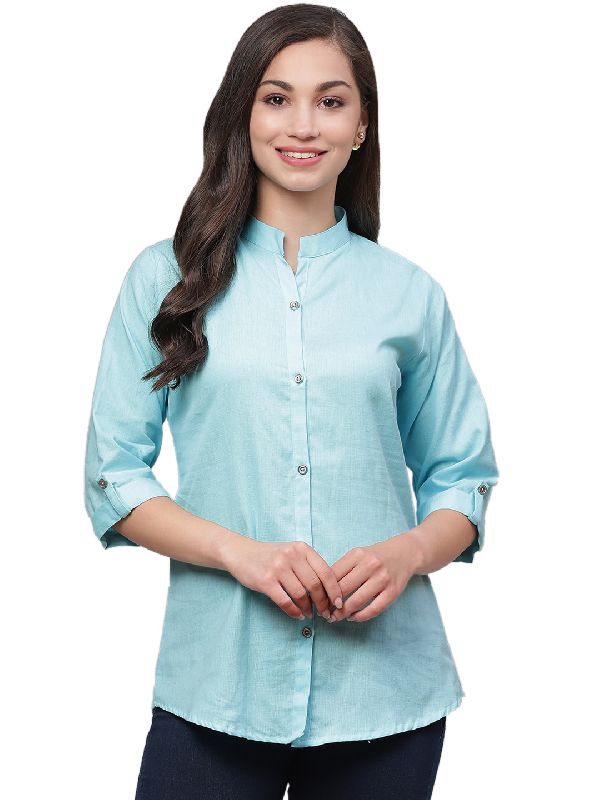 Ladies Sky Blue Cotton Shirt