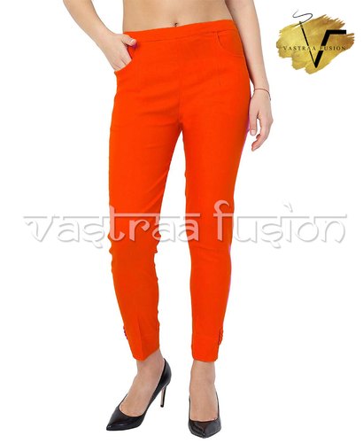 Orange Color Ladies Lycra Pants
