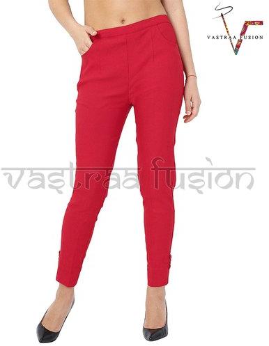 Plain Red Cotton Pants Waist Size Up to 34