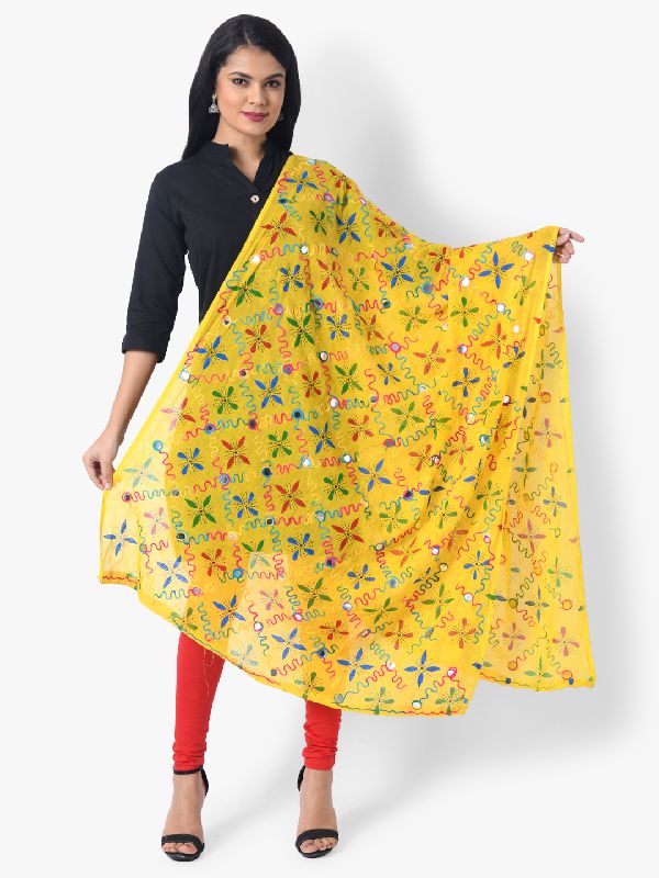 TS1227 Yellow Ladies Embroidered Star Design Dupatta