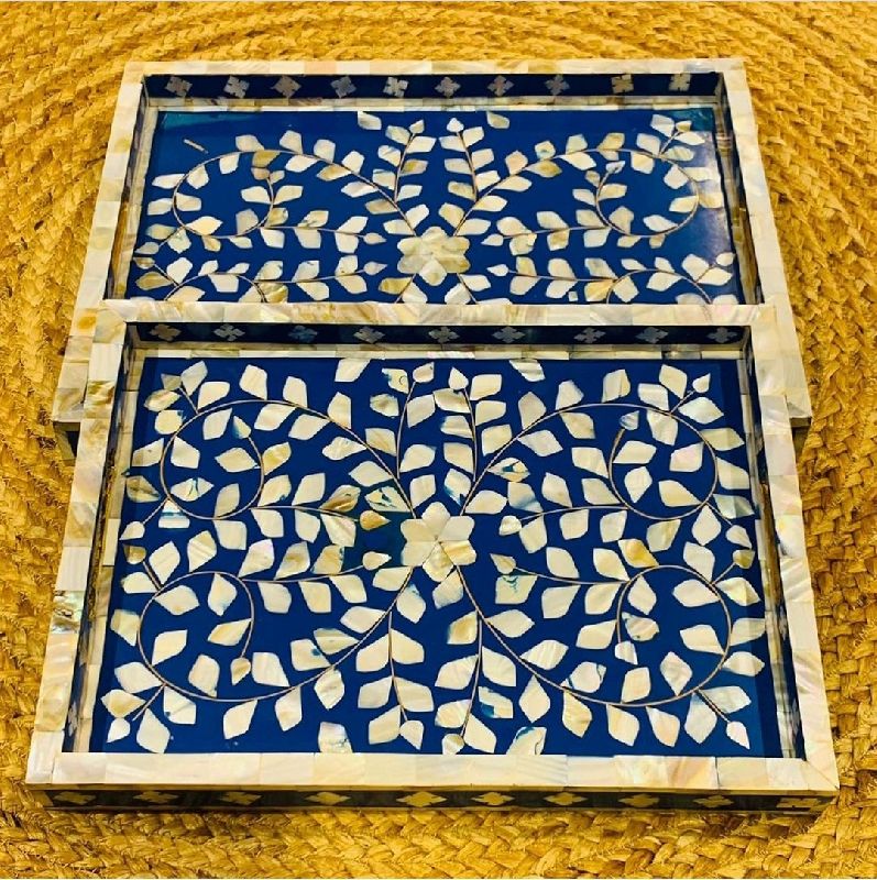 Wholesale High quality mother of pearl inlay trays set netural handmade crafts