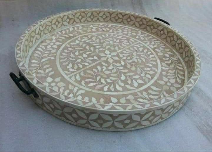 Bone Inlay Round Serving Tray