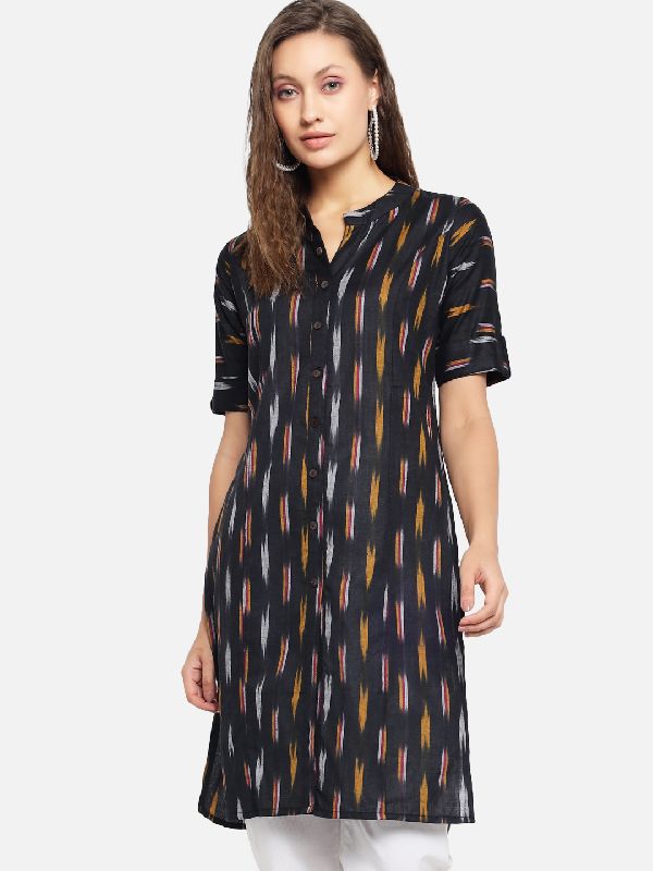 Buy Women Black Abstract Print Cotton Straight Kurta With Pants And Dupatta  (Set Of 3) - Full Price IN and FA - Indya