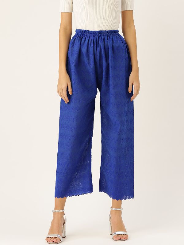Vastraa Fusion Women\'s Regular Fit Cotton Chikan Palazzo - (Blue)