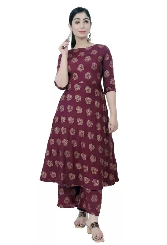 Ladies Purple Rayon Kurta Palazzo Set Manufacturer Supplier from Jaipur  India