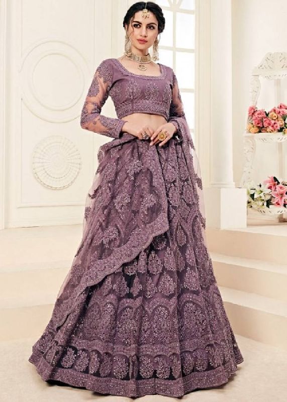 PURPLE EMBROIDERED NET SEMI STITCHED LEHENGA Manufacturer Supplier from  Surat India