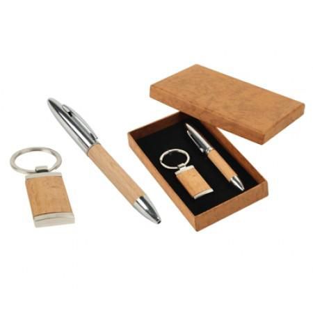 Wooden Keychain & Pen Gift Set