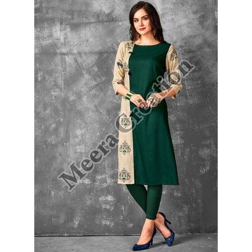 Buy Varchit Women's Pure Green Cotton Printed Kurti (VI1085-Green-M) at  Amazon.in
