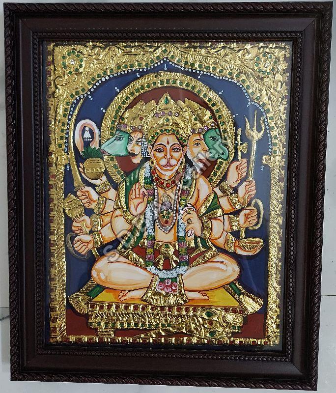 Panchamukhi hanumanji tanjore painting 22 carat gold foil 8 x 10 inch