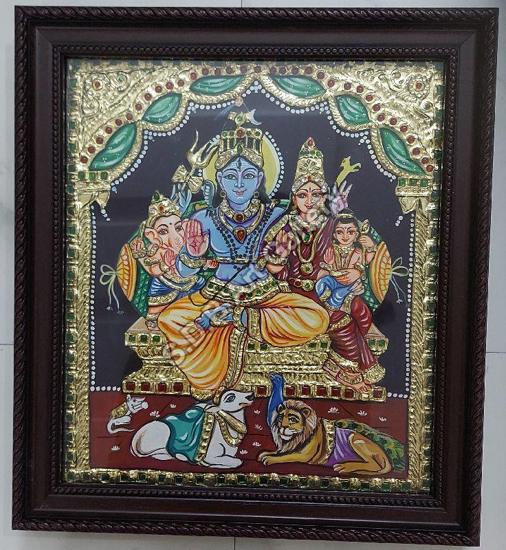 SHIV PARIVAR TANJORE PAINTING 22 CARAT GOLD FOIL 8. X 10 INCH