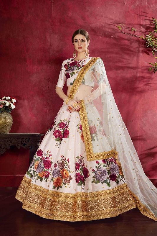 Pink Embroidered Silk Semi Stitched Lehenga With Dupatta - Divine  International Trading Co - 3175953