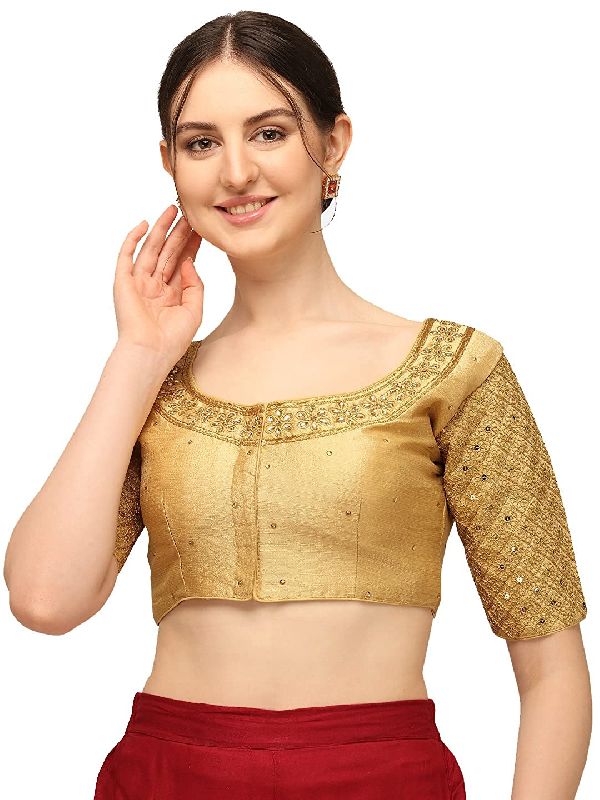 Women's Embroidery with 3 MM sequence Work Design Readymade Blouse Golden