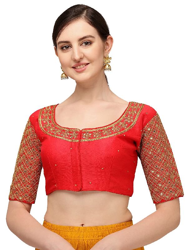 Women's Embroidery with 3 MM sequence Work Design Readymade Blouse Red