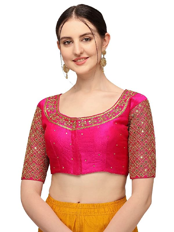 Women's Embroidery with 3 MM sequence Work Design Readymade Blouse pink