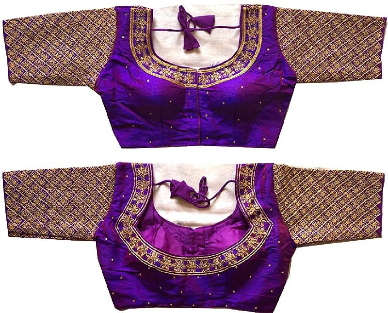 Women's Phantom Silk Half Sleeve Saree & Lehenga Blouse (MEES1250-Purple_Purple_38)