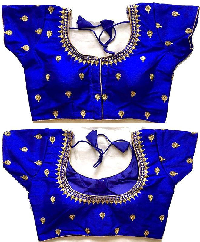 Women's Silk Half Sleeve Saree & Lehenga Blouse (MEES1017_Royal Blue_38)