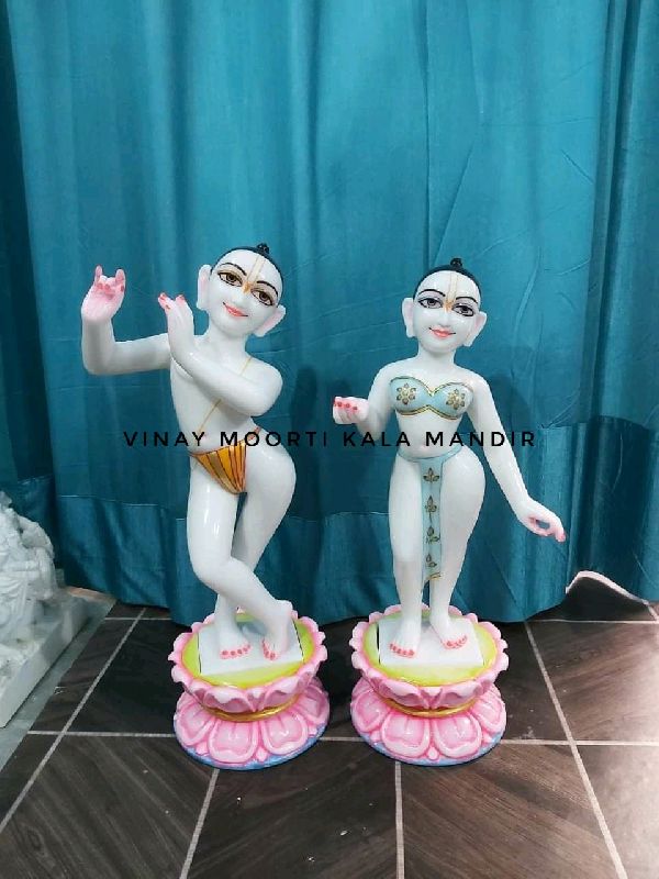 White Iskcon Radha Krishna Marble Statue