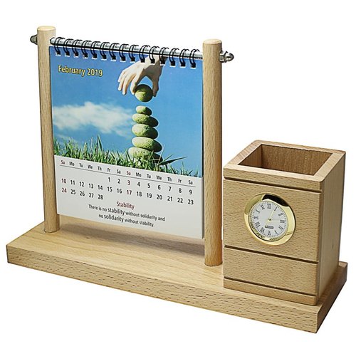 Wooden Pen Holder with Calendar