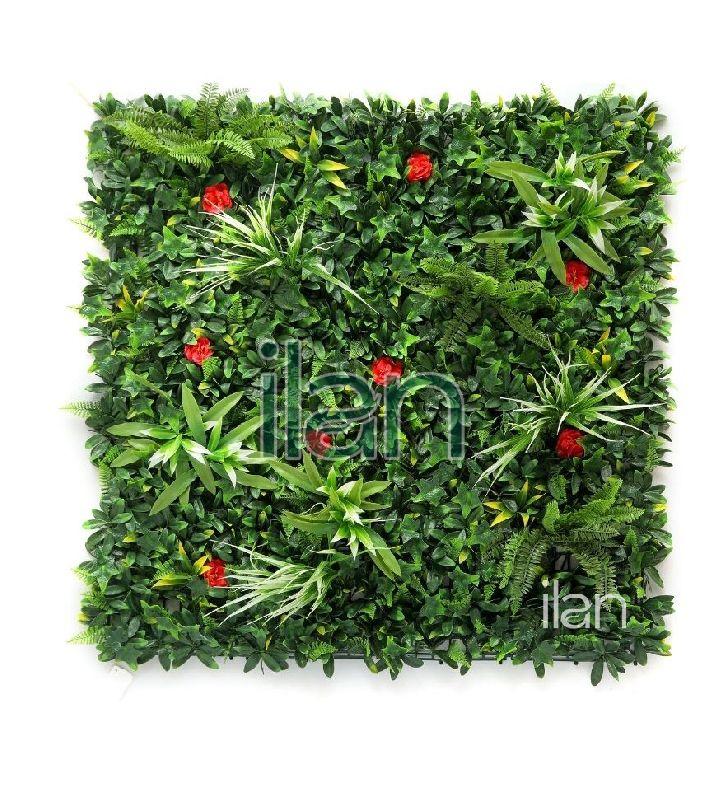 100x100 Cm Evergreen Rush with Flower Artificial Green Wall