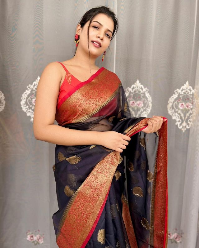 Chiffon Maroon Lace Work Saree with Blouse Piece