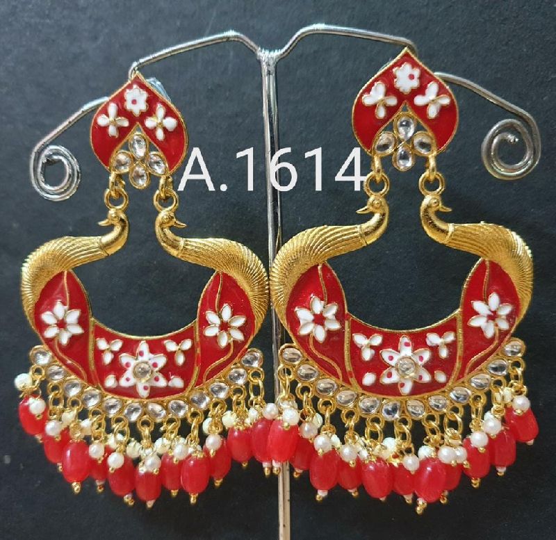 Golden Alloy Meenakari Jhumka Earring