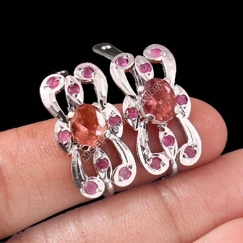925 Sterling Silver 6.74 Grams Pink Tourmaline Earrings
