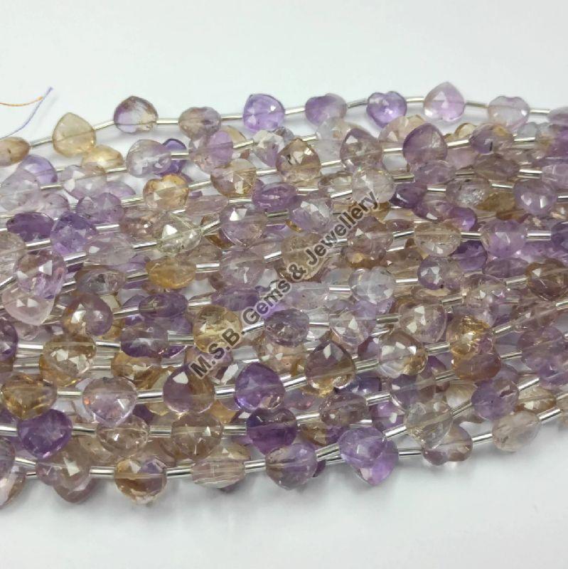 Attractive Ametrine Heart Shape 10mm Faceted Beads
