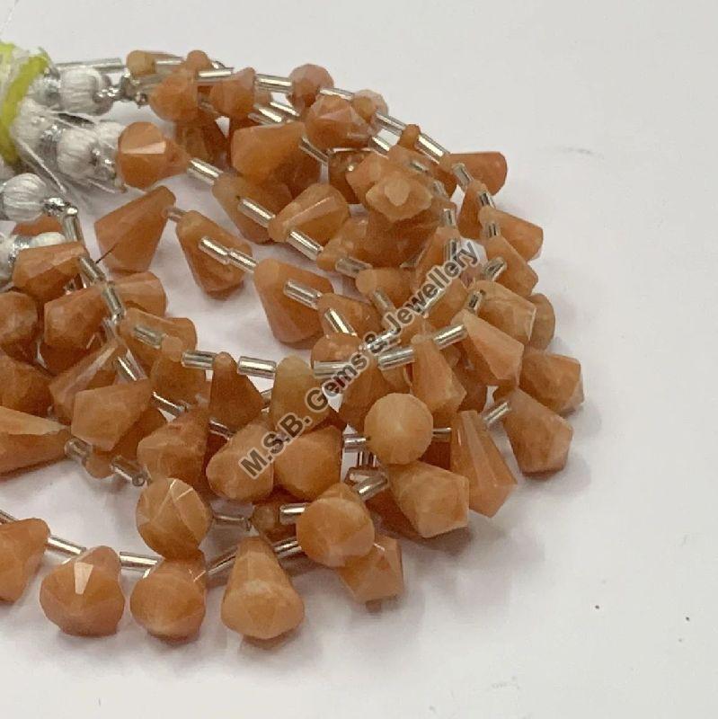 Peach Moonstone 13-14mm Drop Shape Faceted Stone Beads