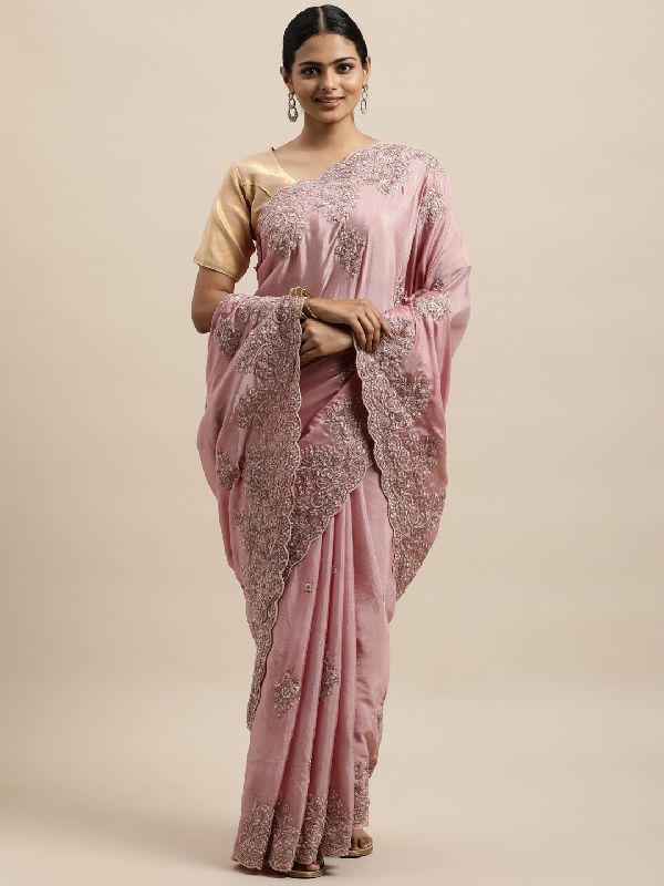 1283 Chinon Pink Embroidered Saree