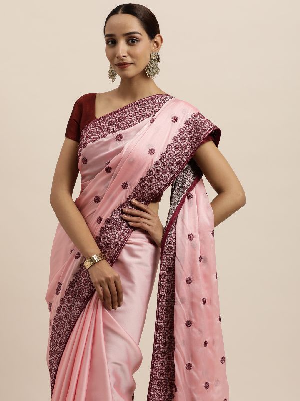 1588 Rangoli Pink Zari Embroidered Saree