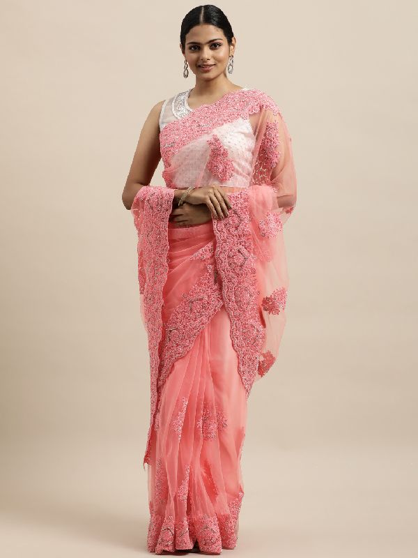 791 Net Pink Embroidered Saree