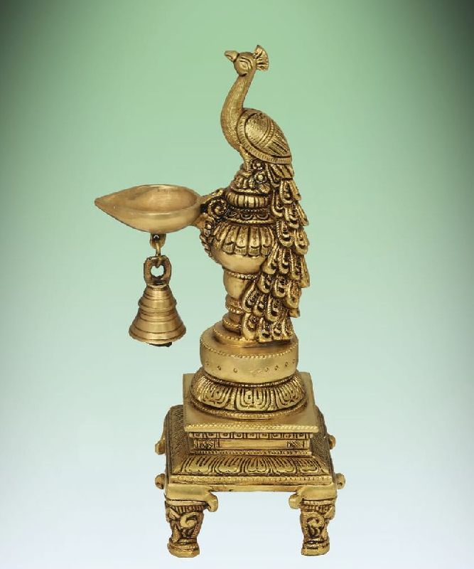 11 Inch Brass Peacock Oil Lamp