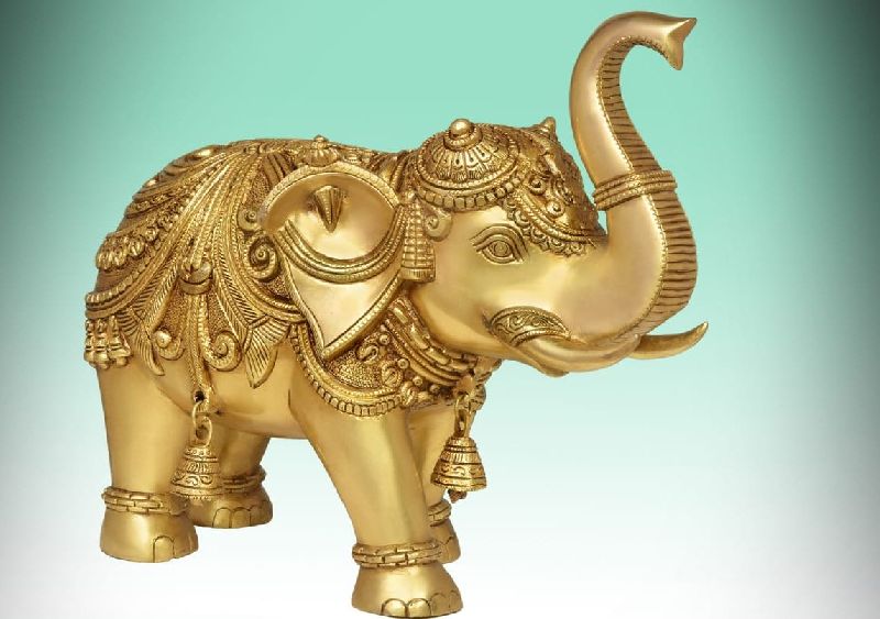 14 Inch Brass Elephant Statue