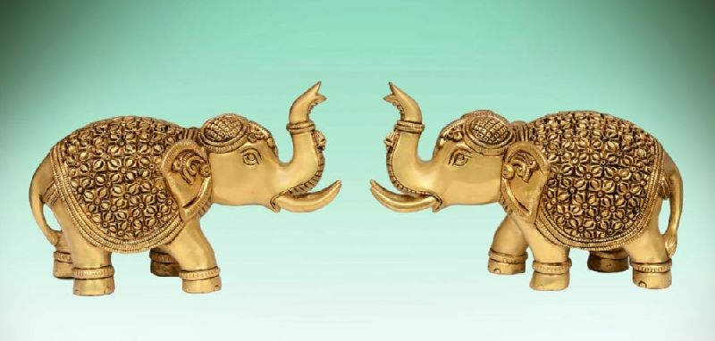 6 Inch Brass Elephant Pair Statue