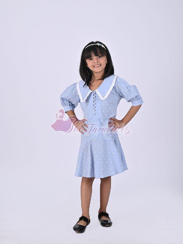 Girls Blue Tailored Embroidery Dress