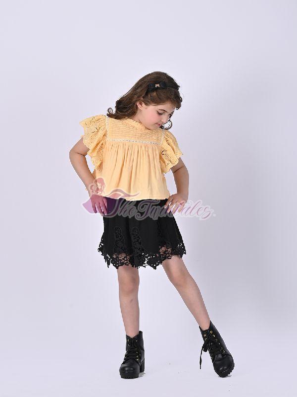 Girls Butterfly Embroidery Flutter Sleeve Top