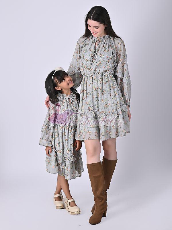 Mother and Daughter Crystal Floral Dress